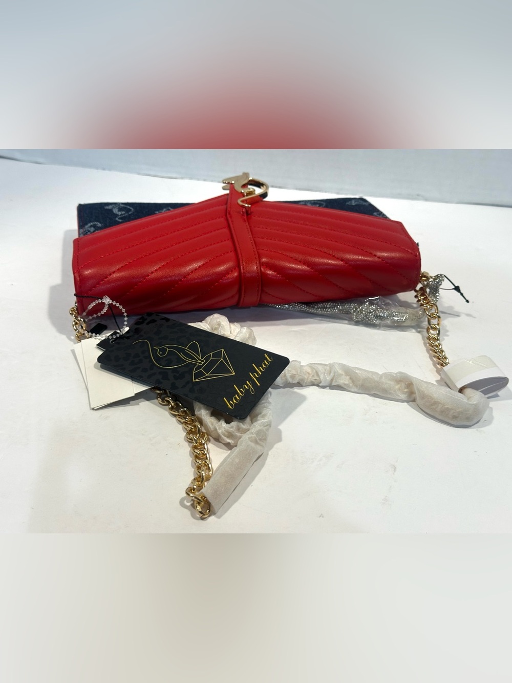 Baby Phat Quilted Red Crossbody Bag with Chain Strap - Picture 6 of 8